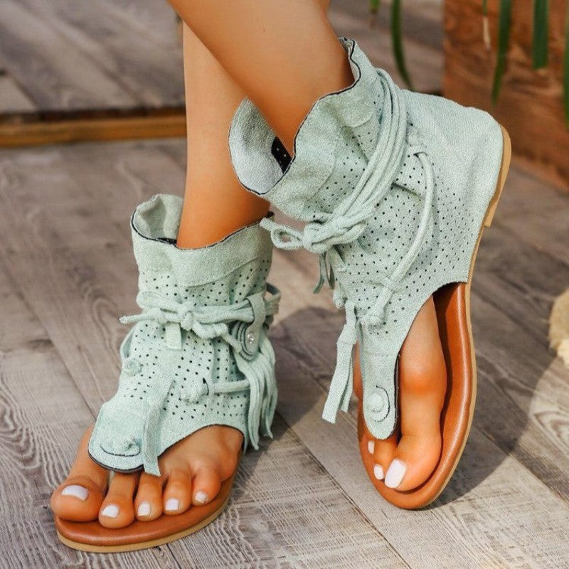 Camille Martin Flat Sandals with Decorative Fringe