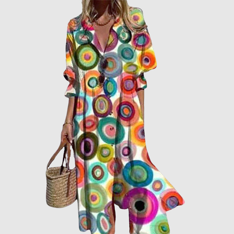 Denise - Women’s Printed Maxi Dress with Buttons
