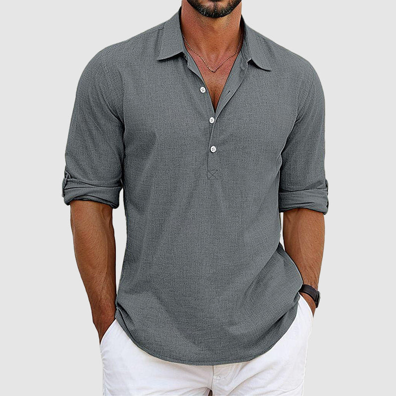 Marcus - Men's Casual Long Sleeve Shirt with Half Button Front