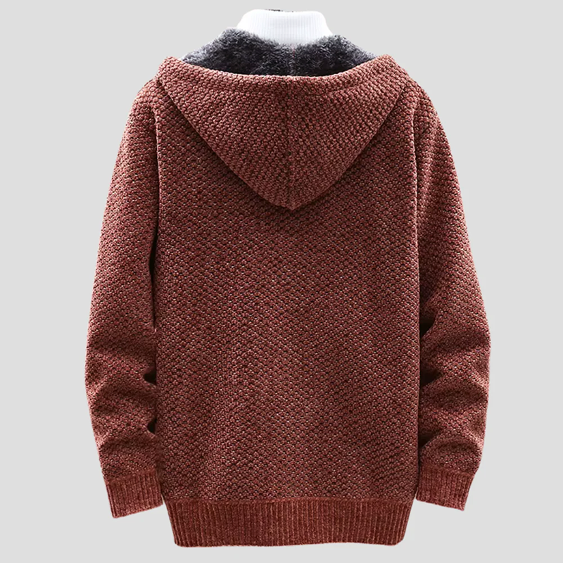 Men’s Textured Knit Zip Hoodie with Fleece Lining