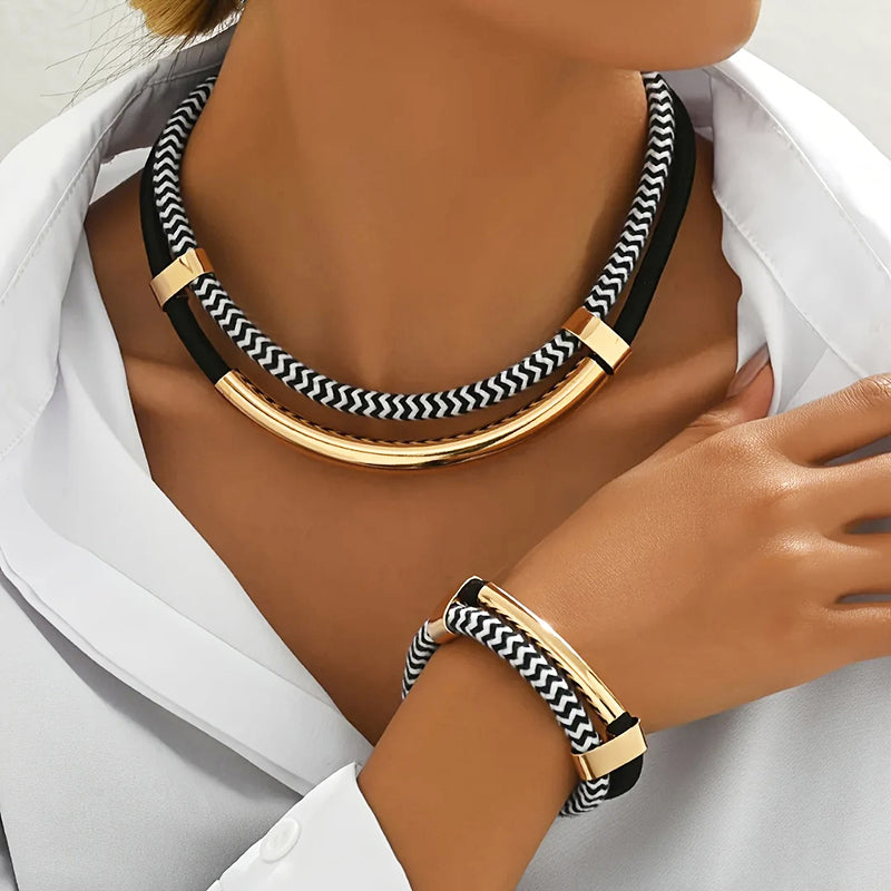 Amelie Fleur Braided Necklace and Bracelet Set