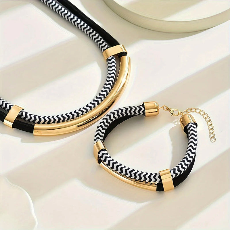 Amelie Fleur Braided Necklace and Bracelet Set