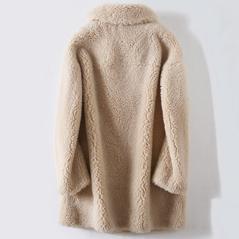 Amelie Fleur Button-Up Teddy Wool Coat