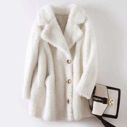 Amelie Fleur Button-Up Teddy Wool Coat