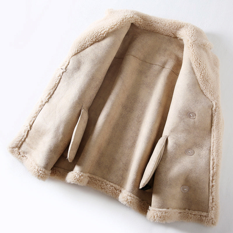 Amelie Fleur Button-Up Teddy Wool Coat