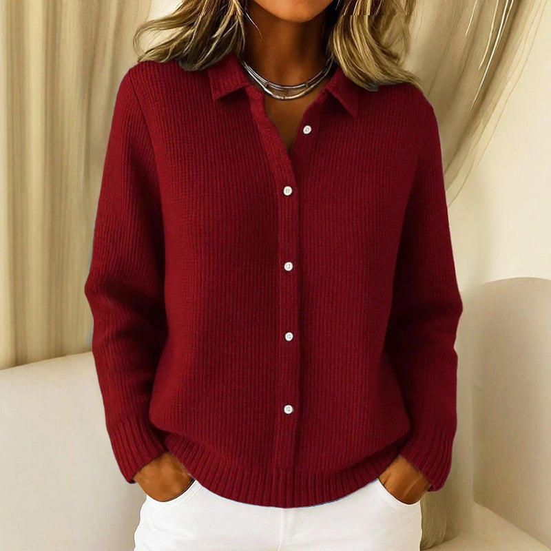 Amelie Fleur Collared Knit Cardigan