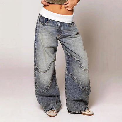 Amelie Fleur Contrast Waist Wide Jeans