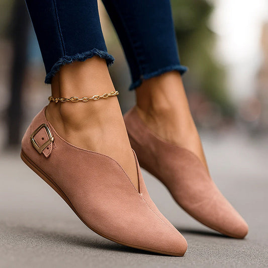 Amelie Fleur Flat Loafers with Side Buckle