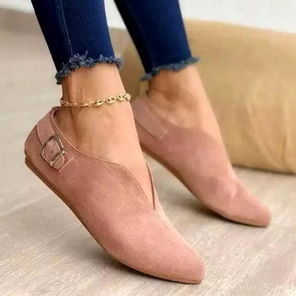 Amelie Fleur Flat Loafers with Side Buckle