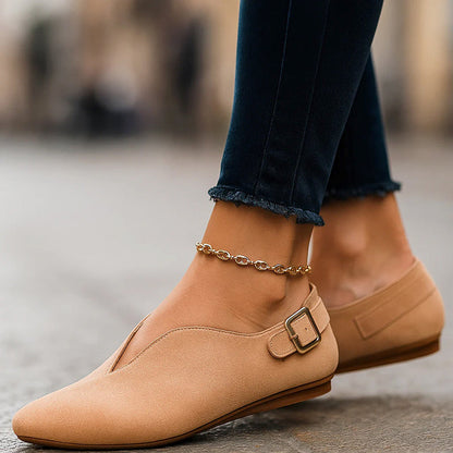 Amelie Fleur Flat Loafers with Side Buckle