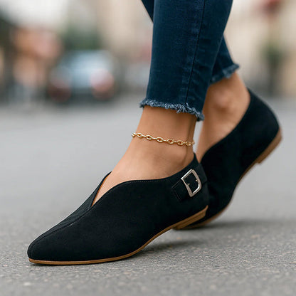 Amelie Fleur Flat Loafers with Side Buckle