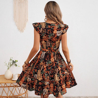 Amelie Fleur Floral Midi Dress with Waist Tie