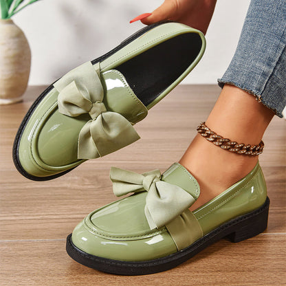 Amelie Fleur Glossy Loafers with Bow Detail