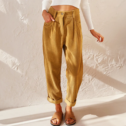Amelie Fleur High-Waist Corduroy Pants