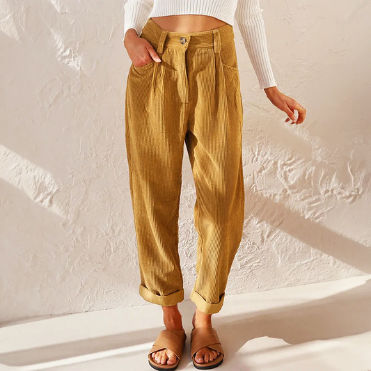 Amelie Fleur High-Waist Corduroy Pants