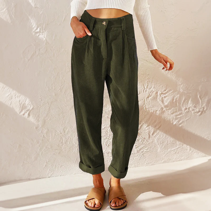 Amelie Fleur High-Waist Corduroy Pants