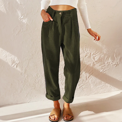 Amelie Fleur High-Waist Corduroy Pants