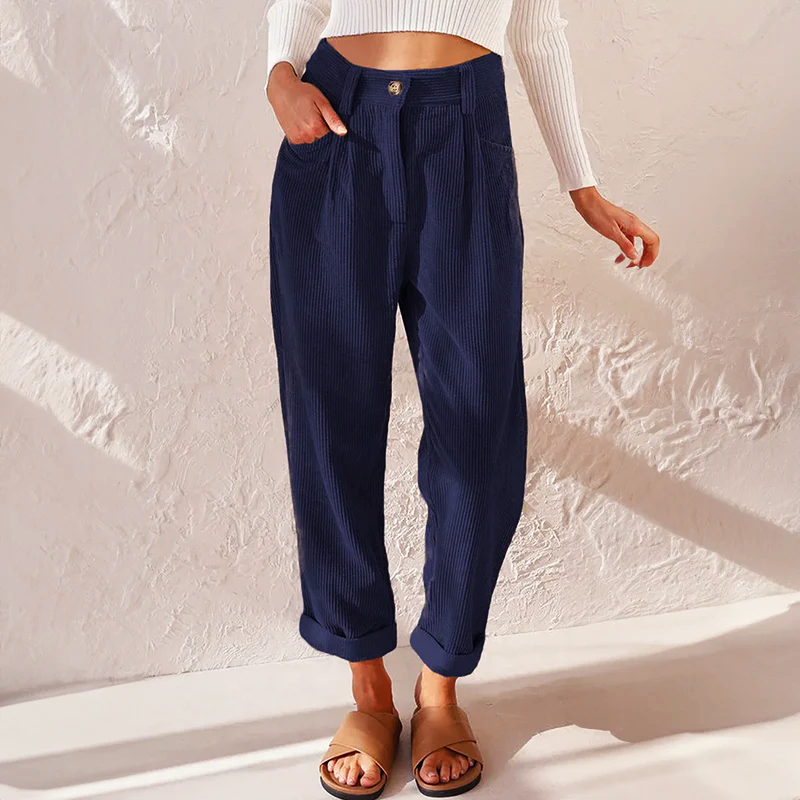 Amelie Fleur High-Waist Corduroy Pants