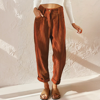 Amelie Fleur High-Waist Corduroy Pants