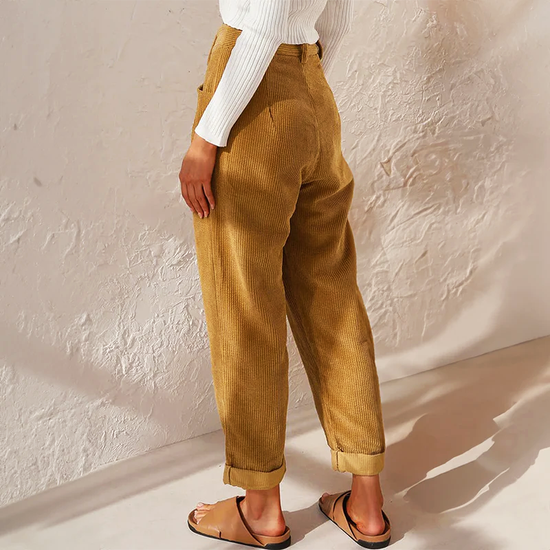 Amelie Fleur High-Waist Corduroy Pants