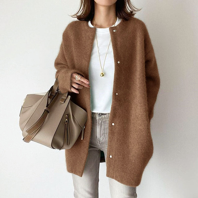 Amelie Fleur Longline Cardigan with Round Neck