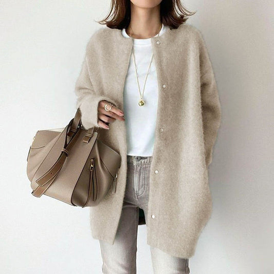 Amelie Fleur Longline Cardigan with Round Neck