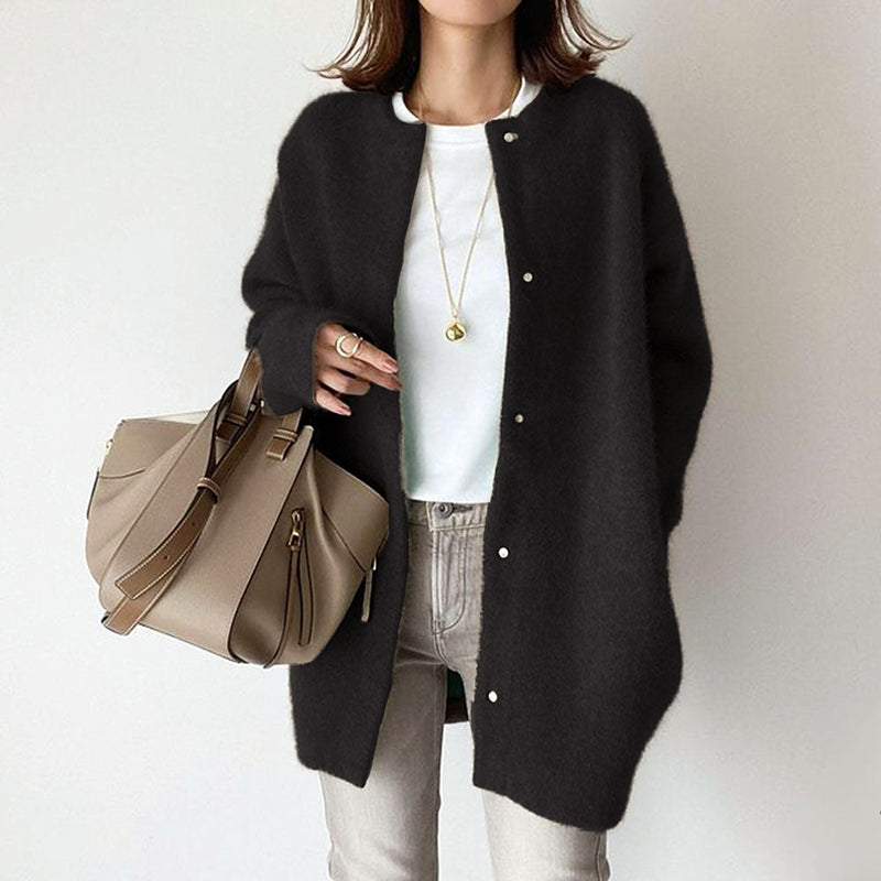 Amelie Fleur Longline Cardigan with Round Neck