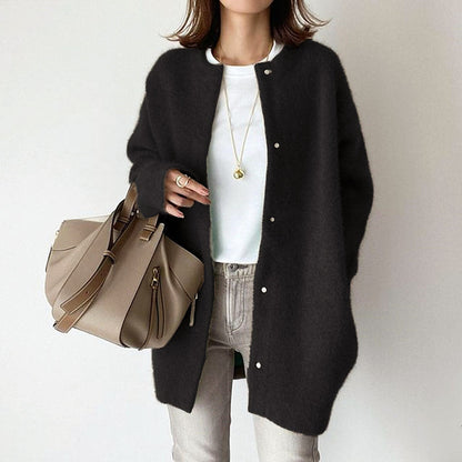Amelie Fleur Longline Cardigan with Round Neck