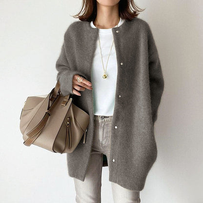 Amelie Fleur Longline Cardigan with Round Neck