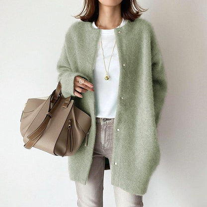 Amelie Fleur Longline Cardigan with Round Neck