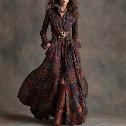 Amelie Fleur Plaid Floor-Length Dress