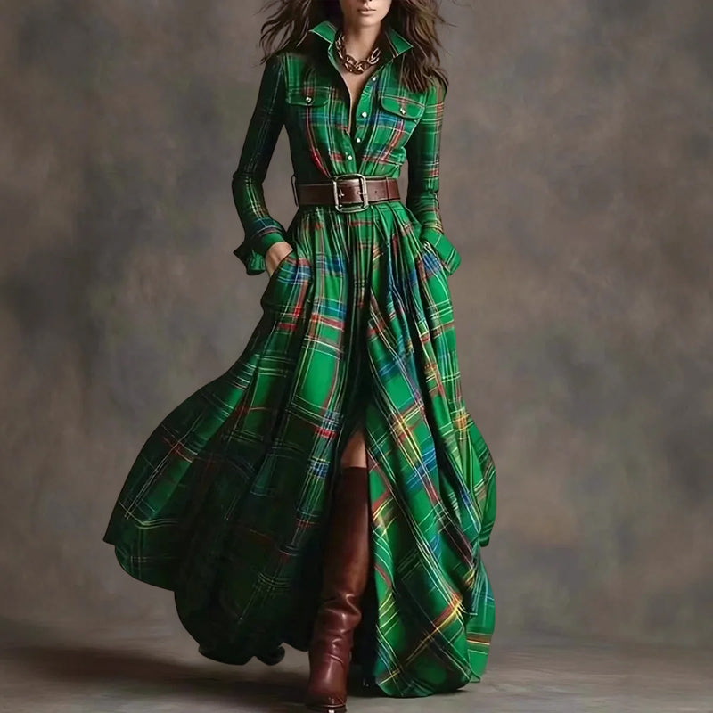 Amelie Fleur Plaid Floor-Length Dress