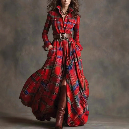 Amelie Fleur Plaid Floor-Length Dress