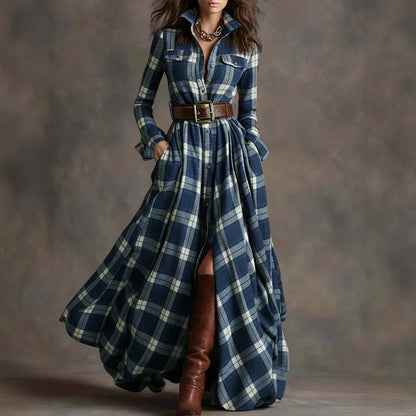 Amelie Fleur Plaid Floor-Length Dress
