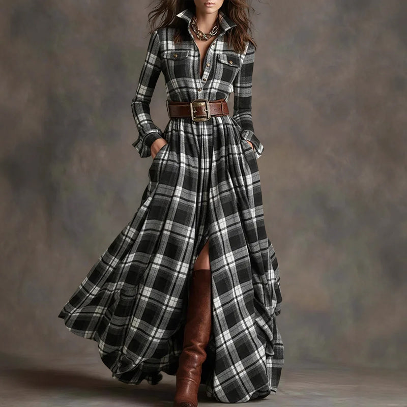 Amelie Fleur Plaid Floor-Length Dress