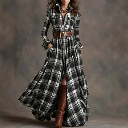 Amelie Fleur Plaid Floor-Length Dress