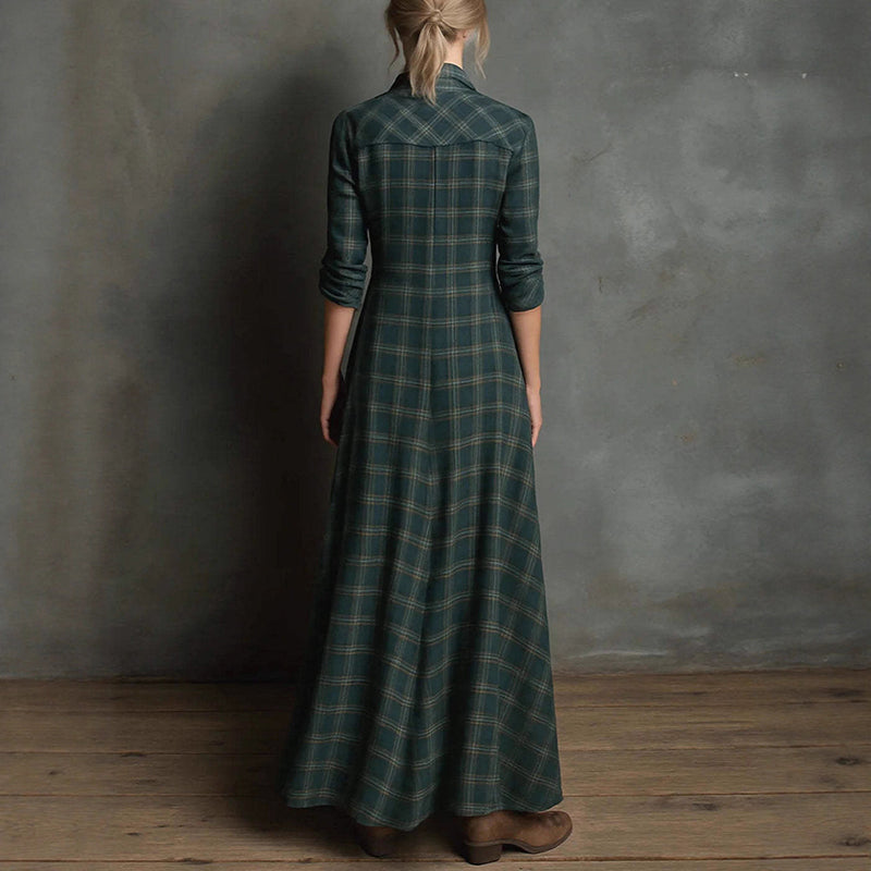 Amelie Fleur Plaid Maxi Dress with Button Front