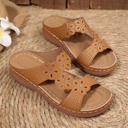Amelie Fleur Rhinestone Wedge Sandals