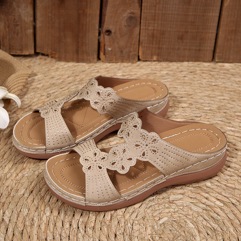 Amelie Fleur Rhinestone Wedge Sandals