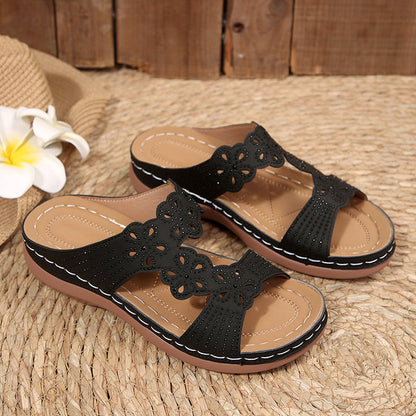 Amelie Fleur Rhinestone Wedge Sandals