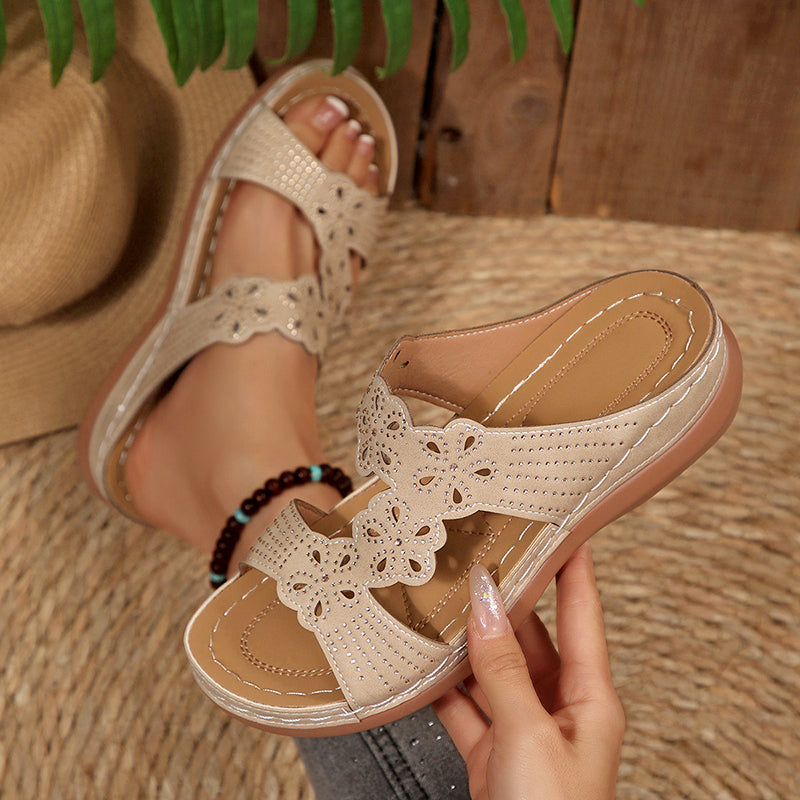 Amelie Fleur Rhinestone Wedge Sandals