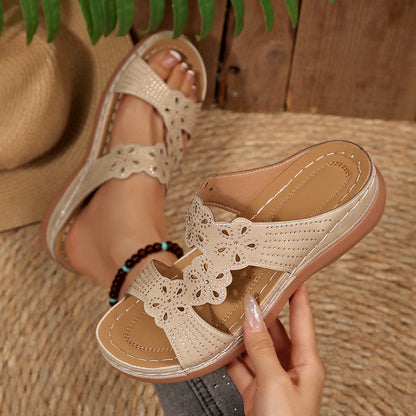 Amelie Fleur Rhinestone Wedge Sandals