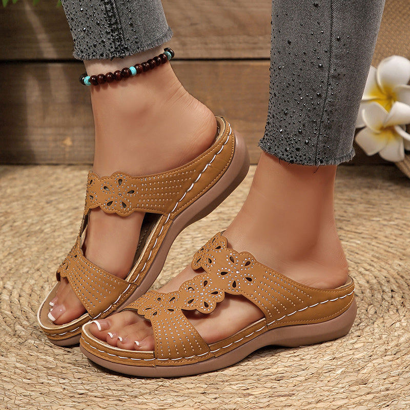 Amelie Fleur Rhinestone Wedge Sandals