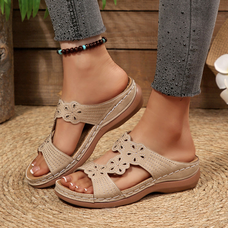 Amelie Fleur Rhinestone Wedge Sandals