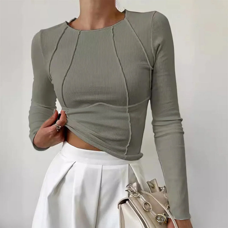 Amelie Fleur Ribbed Top with Exposed Stitching