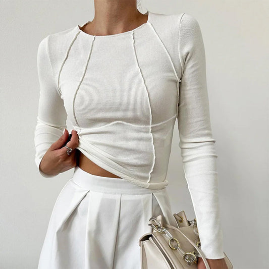 Amelie Fleur Ribbed Top with Exposed Stitching