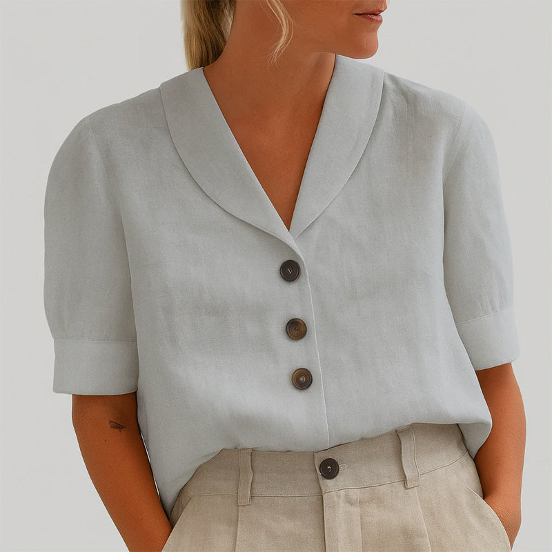 Amelie Fleur Short-Sleeve Button-Front Blouse
