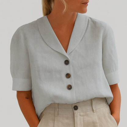 Amelie Fleur Short-Sleeve Button-Front Blouse