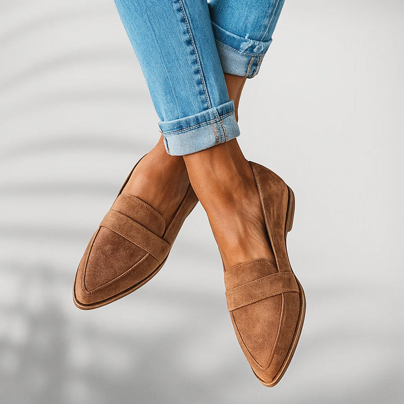 Amelie Fleur Suede Pointed-Toe Flats