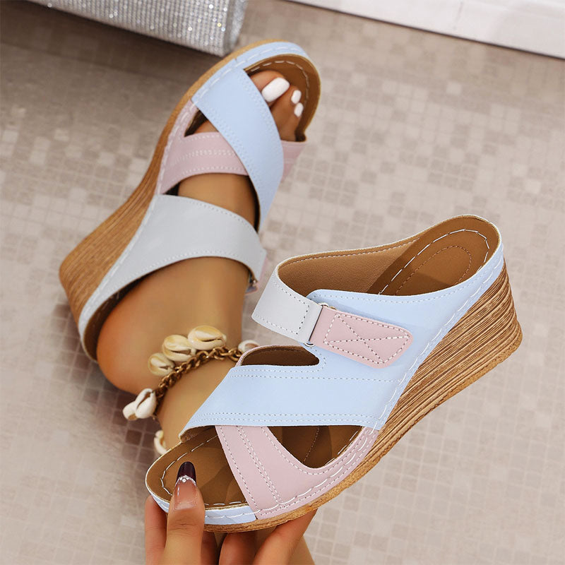 Amelie Fleur Wedge Sandals with Cross Strap